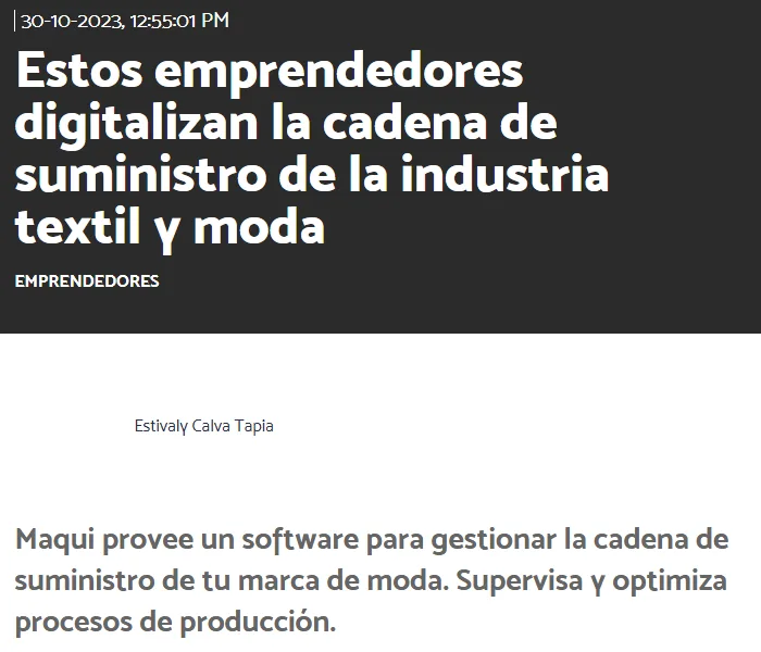 Recorte de Emprendedor.com: "Estos emprendedores digitalizan la cadena de suministro de la industria textil y moda"